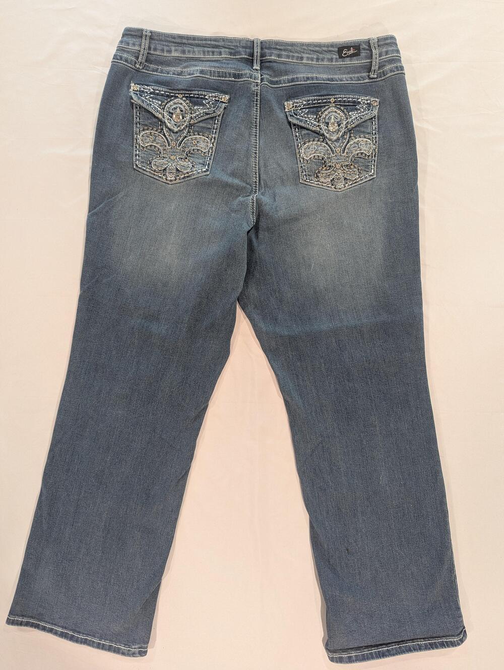 Earl Jean Jeans Womens 22W Blue Med Wash High Rise Slim Bootcut Rhinestone Denim